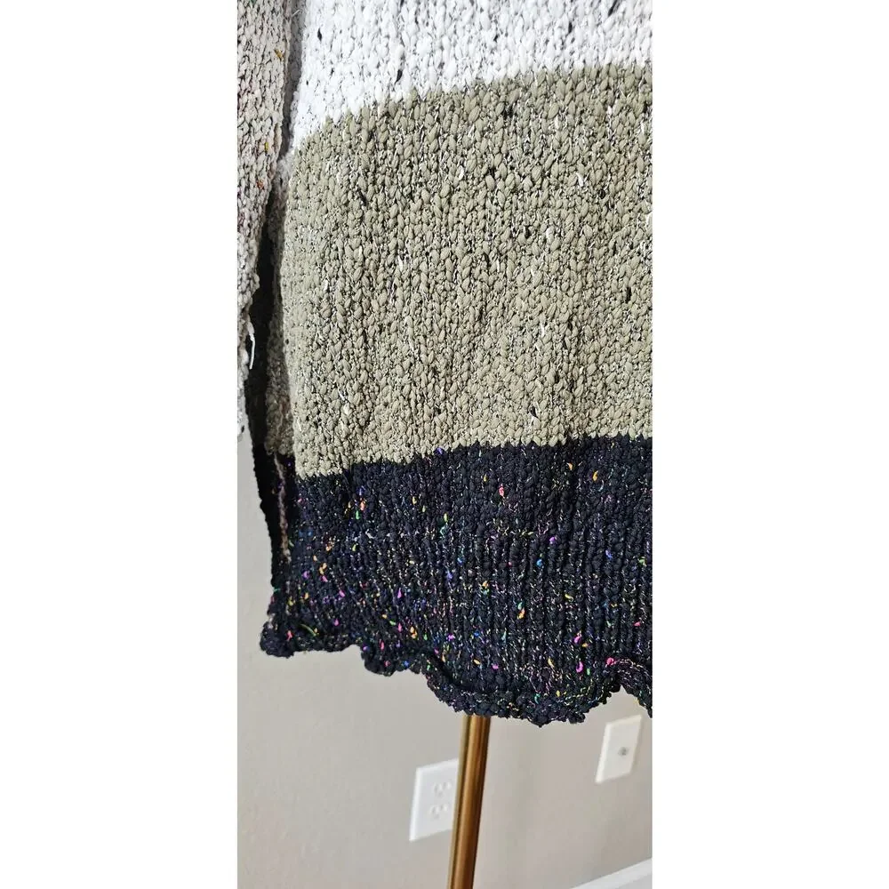 POL Colorblock Long Sleeve V-Neck Oversized Sweater Multicolor Womens Size Large